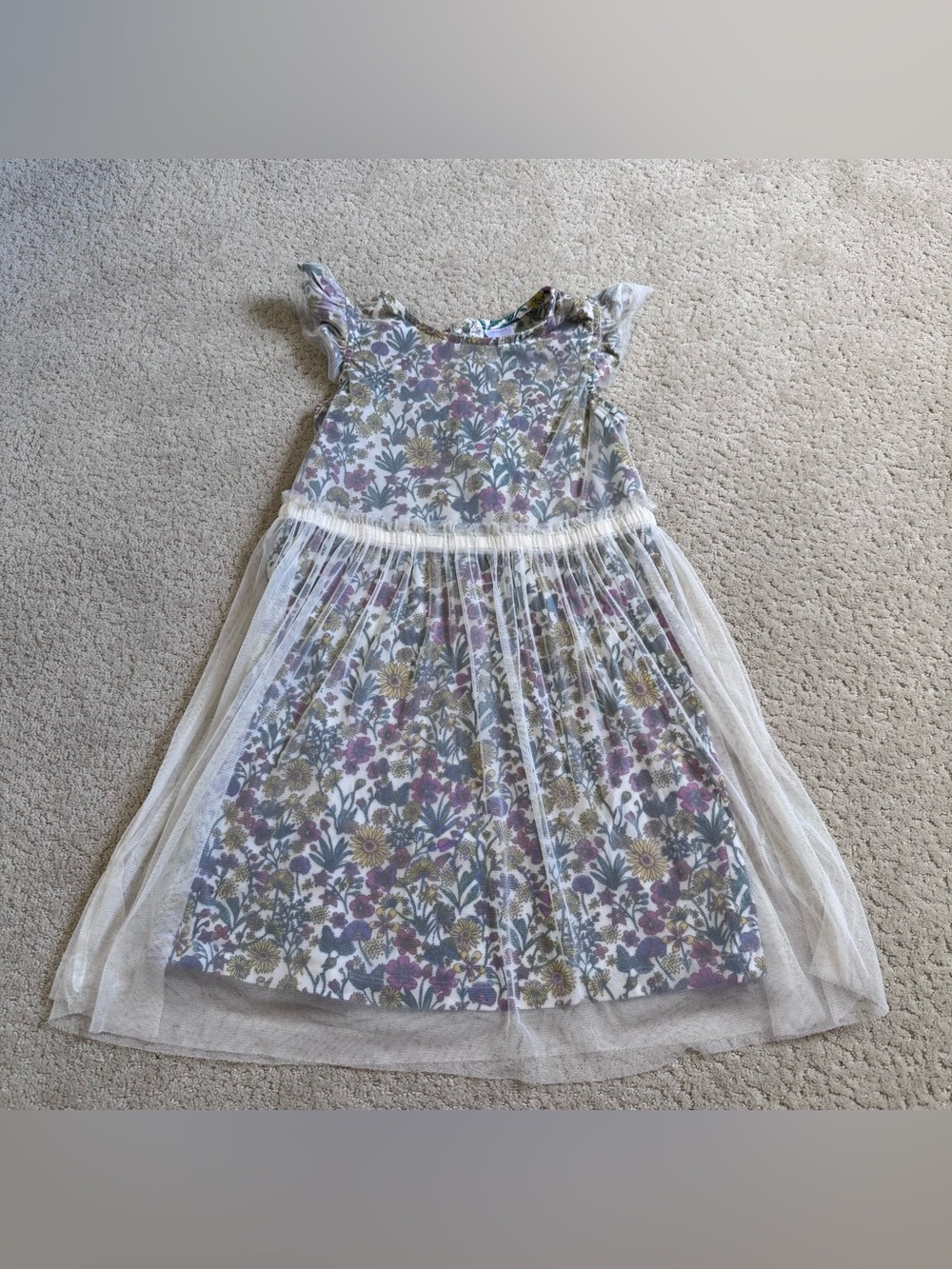 Hanna Andersson Floral Cotton Dress with Cream Tulle Overlay Size 10 Girls